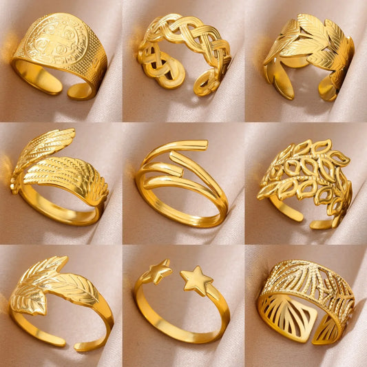 New Gold Adjustable Rings - Classic Stainless Steel Aesthetic