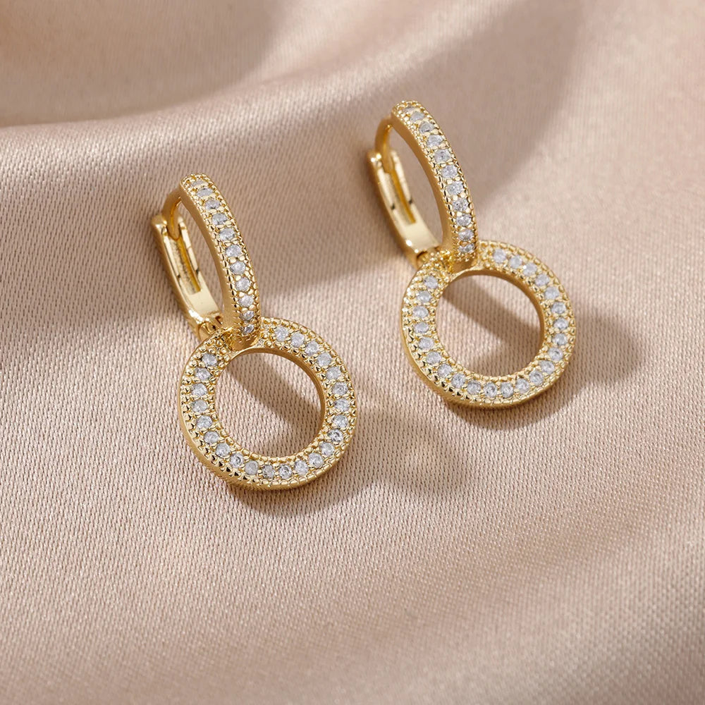 Blue Zircon Evil Eye Gold Hoop Earrings for Women