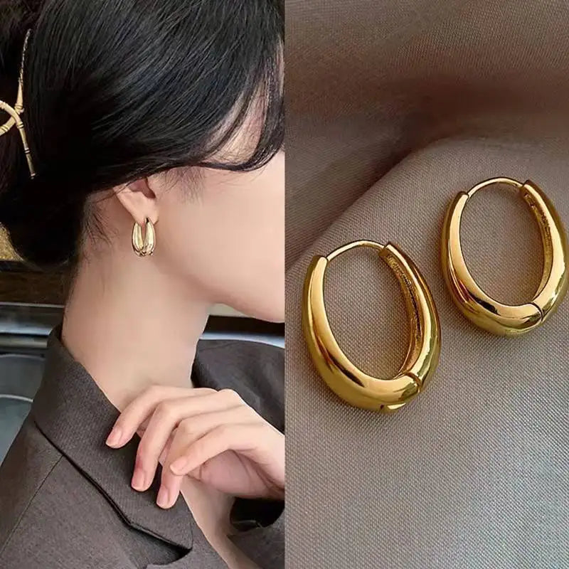 Vintage Gold and Silver Oval Hoop Earrings for Women