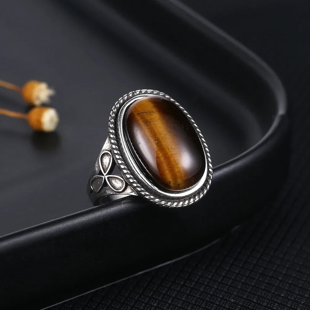 High Quality Natural Tiger Eye Rings 925 Sterling Silver