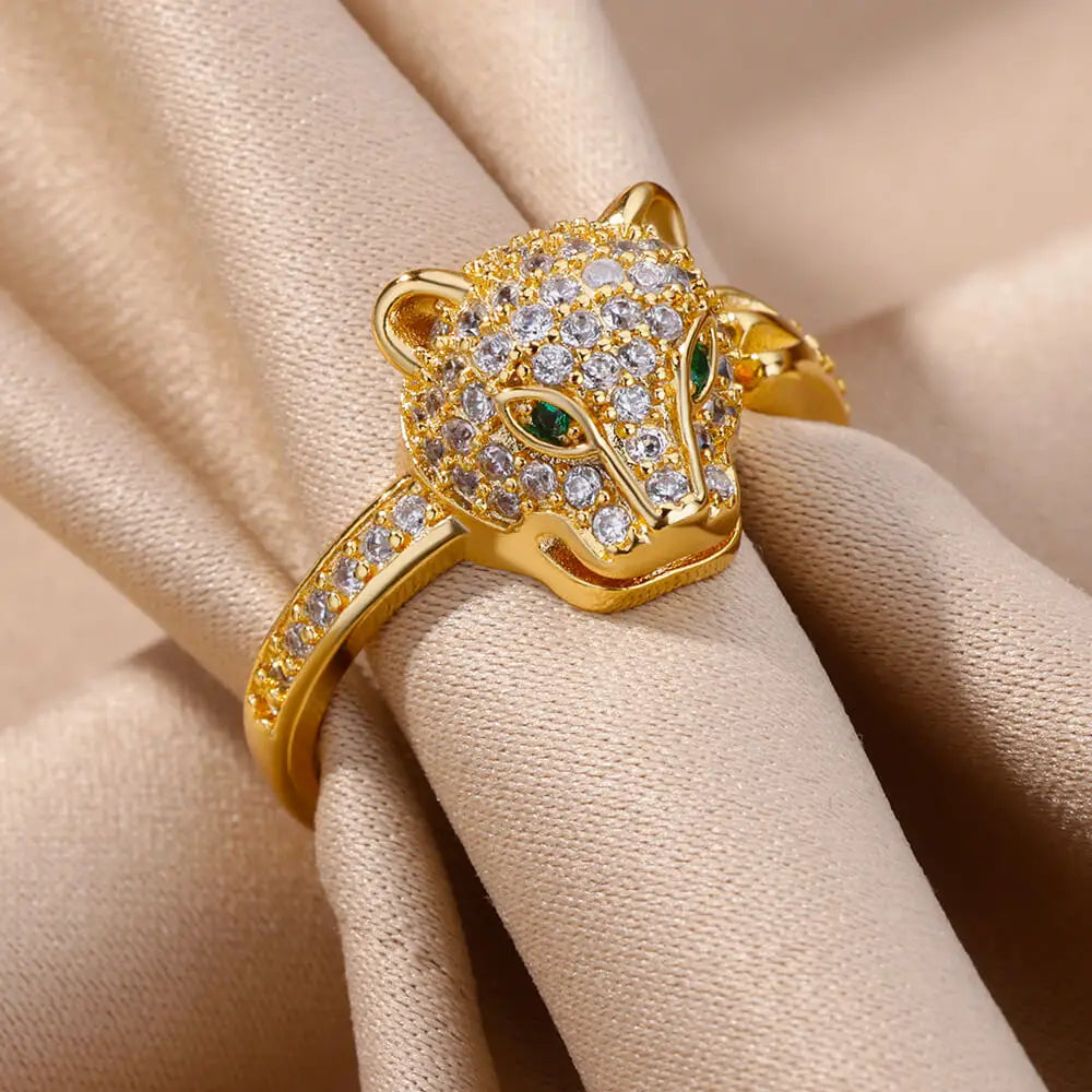 Zircon Leopard Head Open Ring for Women & Men