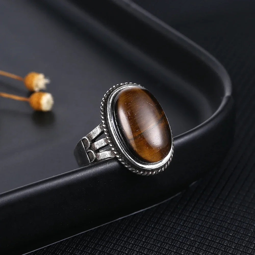 High Quality Natural Tiger Eye Rings 925 Sterling Silver