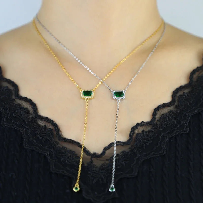 925 Silver Green CZ Y-Lariat Necklace – Layered Choker Jewelry