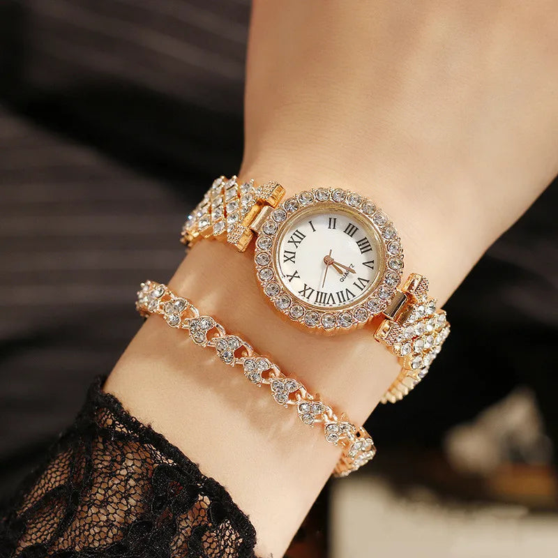 Elegant Rose Gold Watch & Bracelet Set - Luxury Women's Gift