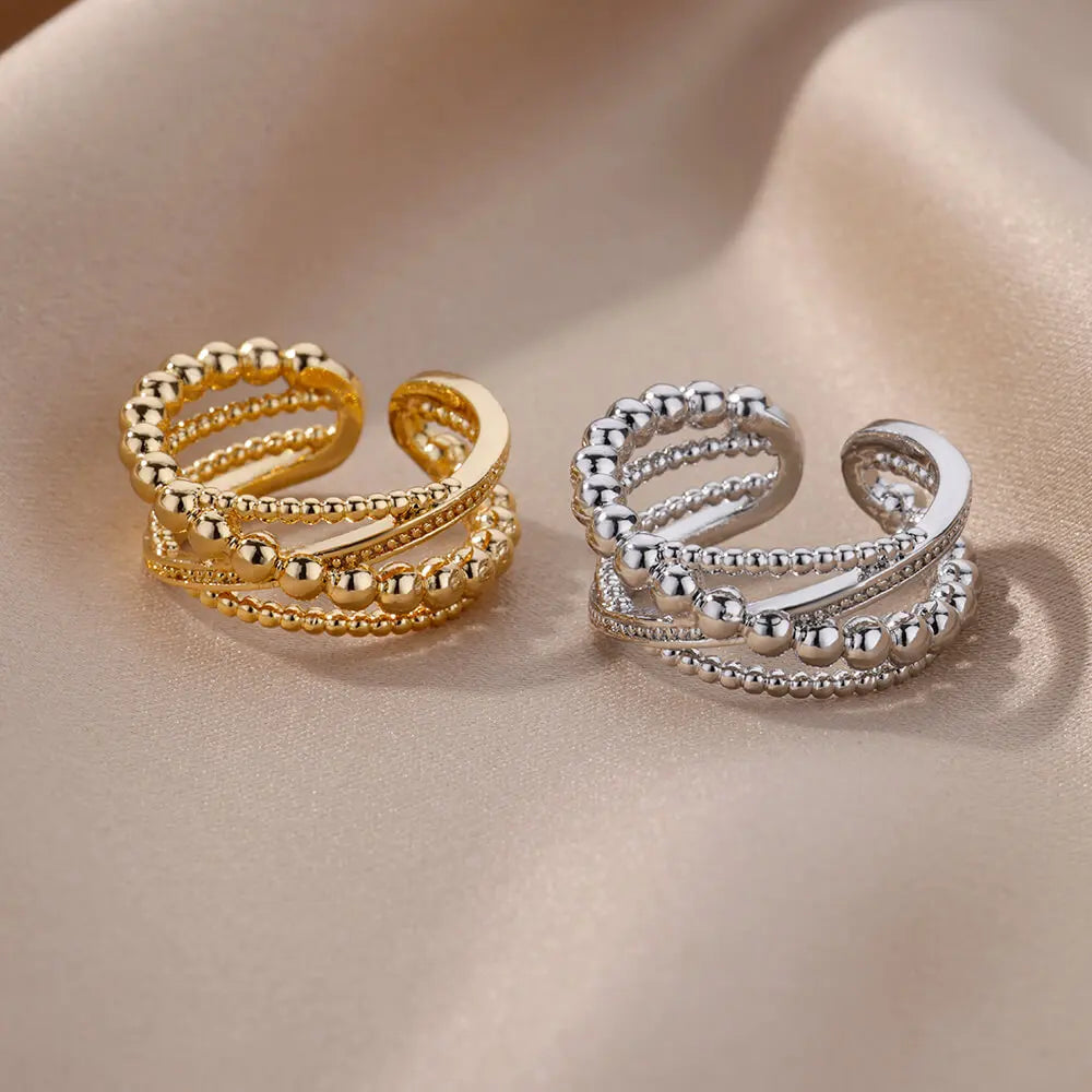 Twist Bead-Shaped Stainless Steel Rings for Men and Women.