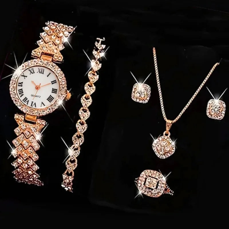 Women's Luxury Watch & Bracelet Set - Roman Dial Quartz