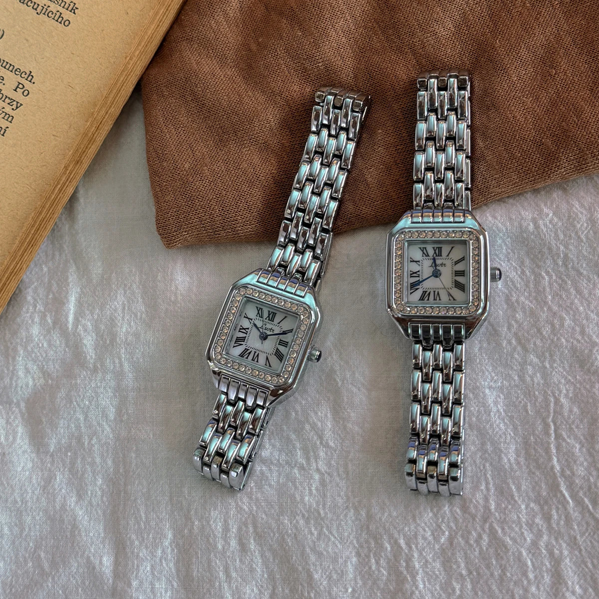 Gold-Tone Rhinestone Square Dial Women's Waterproof Watch