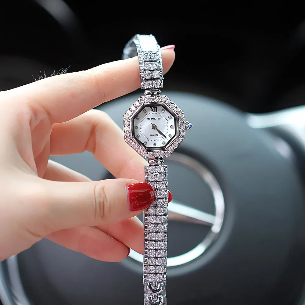 Diamond Dial Square Women’s Quartz Watch – Waterproof Steel Band