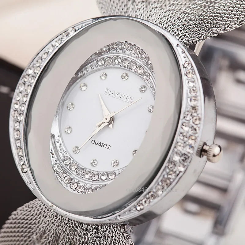 Elegant Gold Rhinestone Ladies' Quartz Bracelet Watch