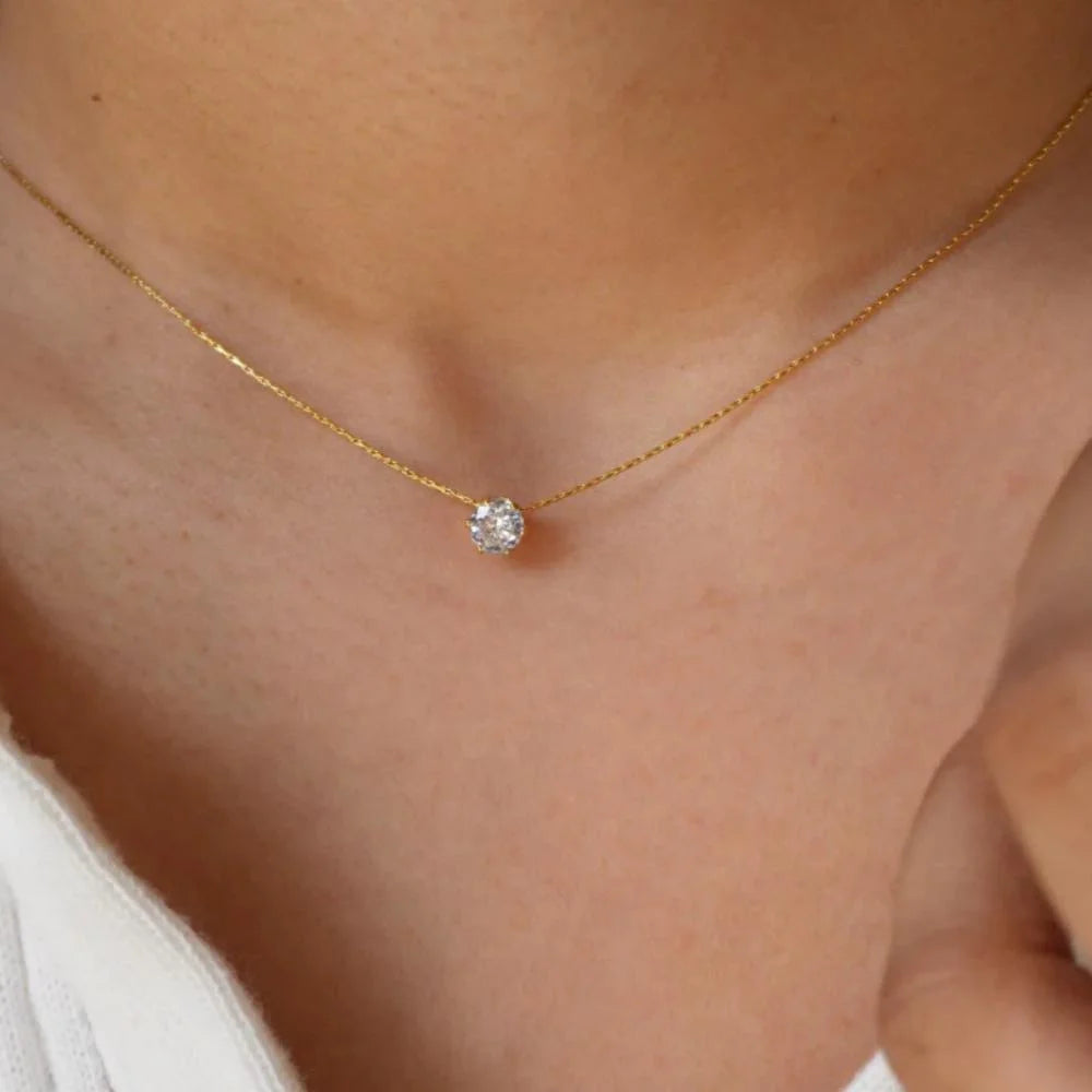 Gold Plated Minimalist Zircon Necklace, Anti-Tarnish Jewelry