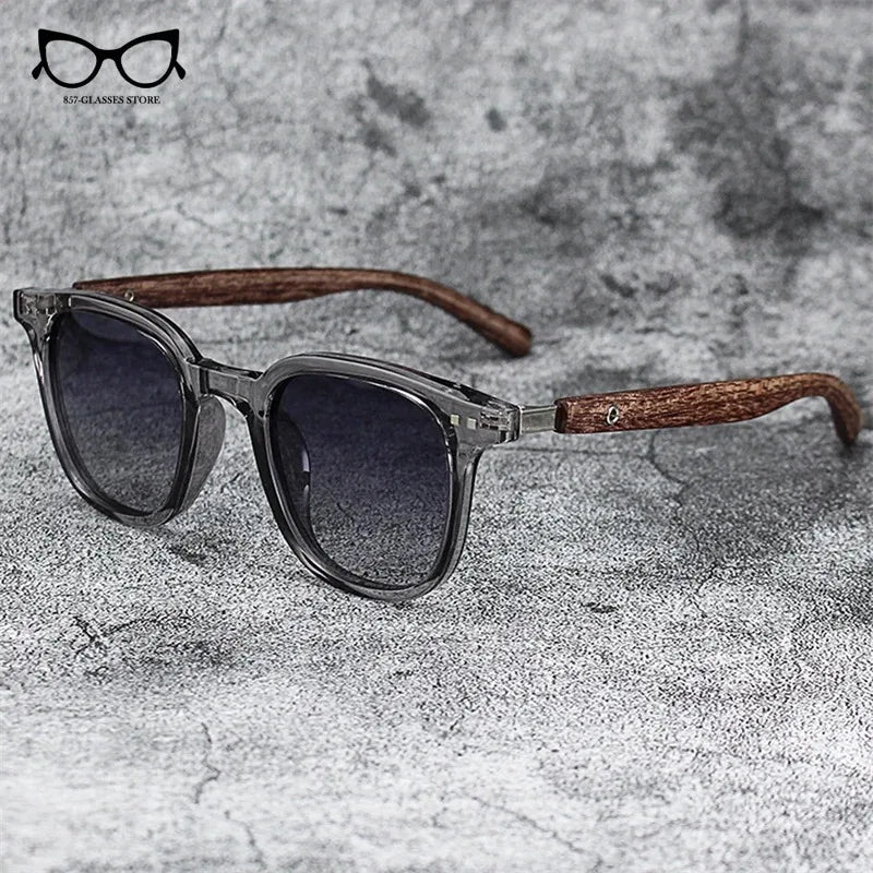 Vintage Wood Grain Sunglasses - Classic Small Square Frame