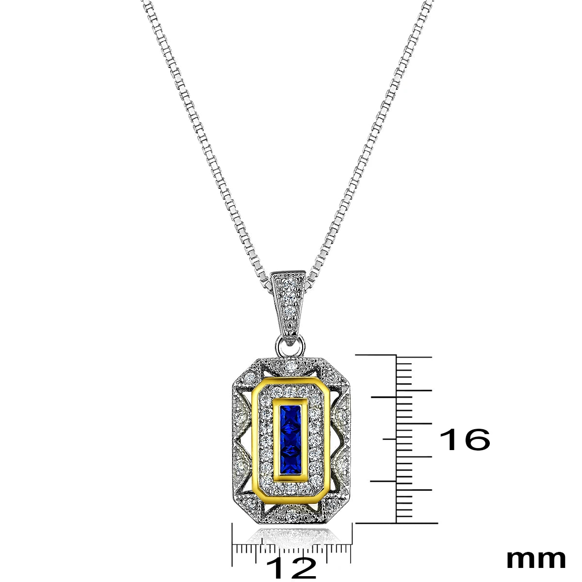 Blue Cubic Zirconia Sterling Silver Pendant Necklace – 18” Chain