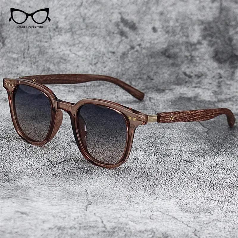 Vintage Wood Grain Sunglasses - Classic Small Square Frame