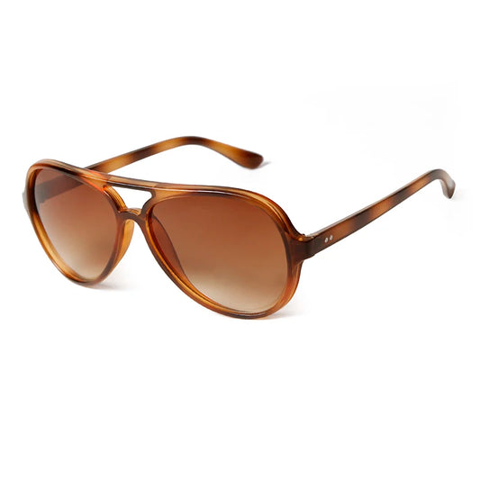 Oversized Gradient Brown Lens Pilot Sunglasses - Vintage Tortoiseshell Design