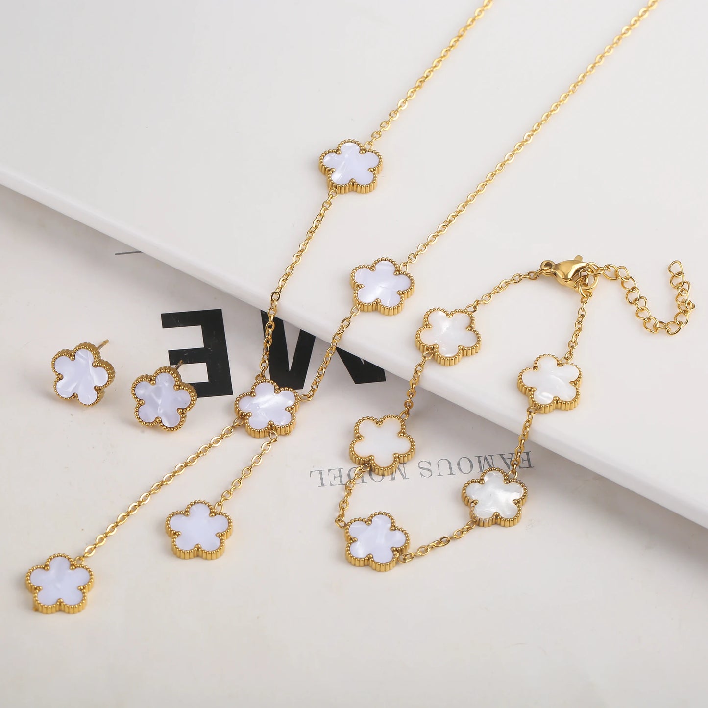 Gold Plated Clover Flower Bracelet for Women