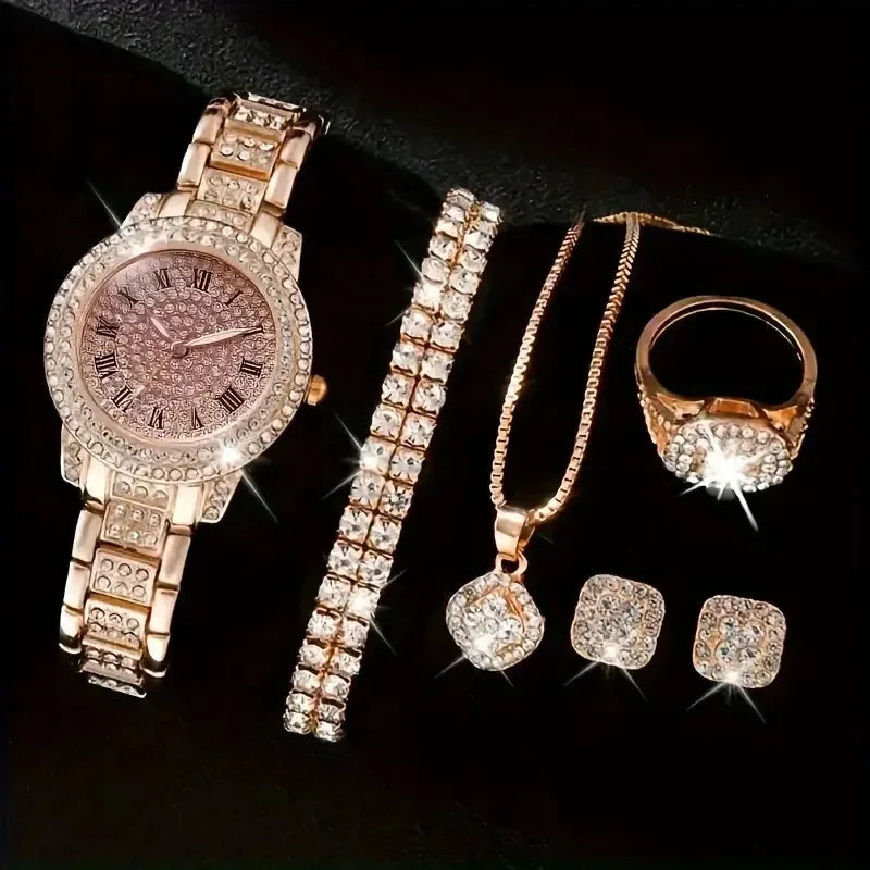 Women's Luxury Watch & Bracelet Set - Roman Dial Quartz