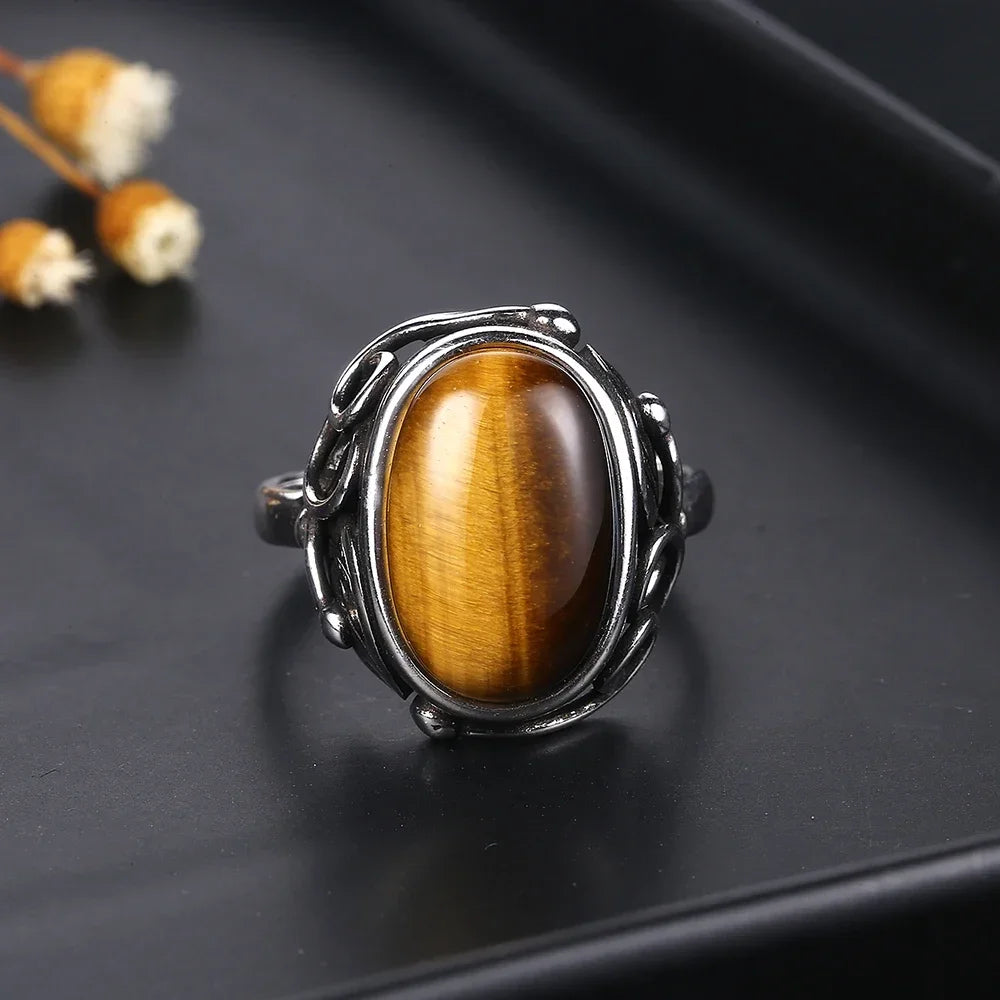 High Quality Natural Tiger Eye Rings 925 Sterling Silver