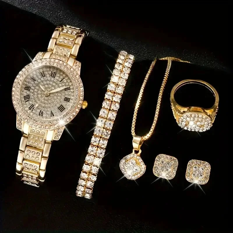 Women's Luxury Watch & Bracelet Set - Roman Dial Quartz