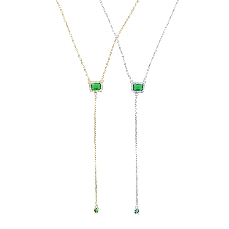 925 Silver Green CZ Y-Lariat Necklace – Layered Choker Jewelry