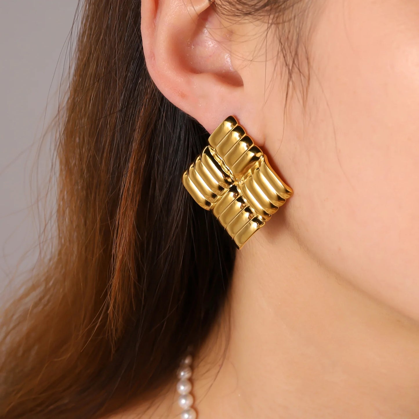 Geometric Gold Plated Spiral Conch Shell Earrings for Women