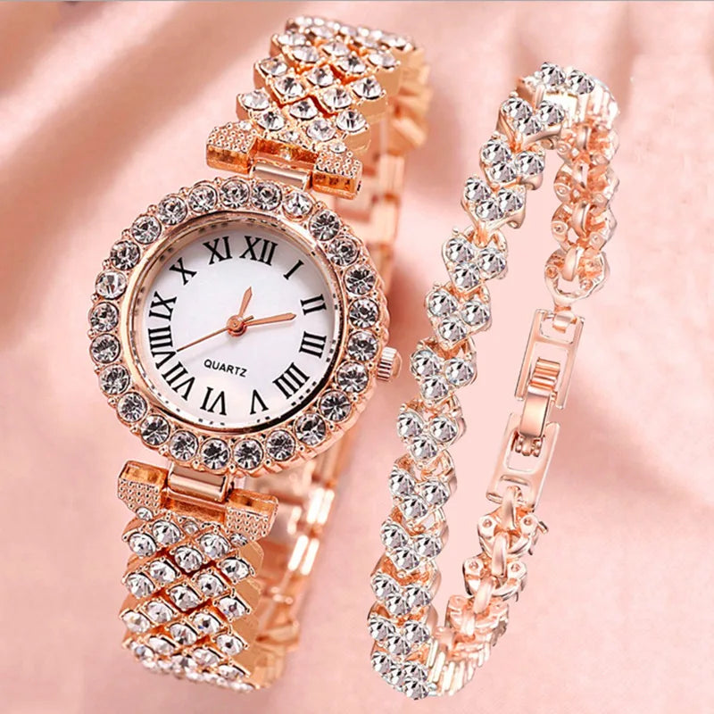 Elegant Rose Gold Watch & Bracelet Set - Luxury Women's Gift