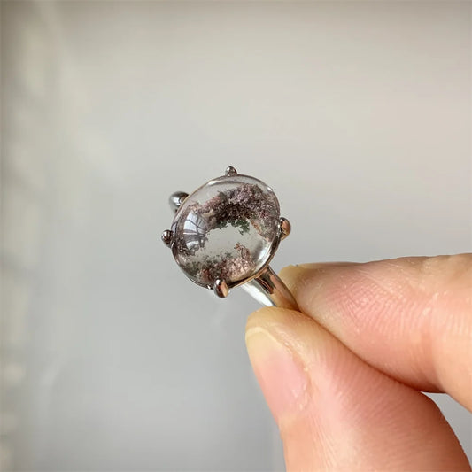 Natural Lodolite Quartz Ring - 925 Silver Healing Crystal Jewelry for Women