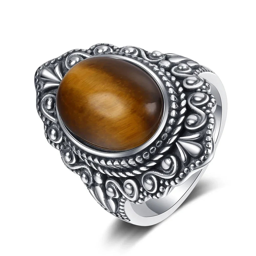 High Quality Natural Tiger Eye Rings 925 Sterling Silver