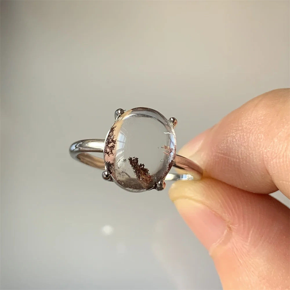 Natural Lodolite Quartz Ring - 925 Silver Healing Crystal Jewelry for Women