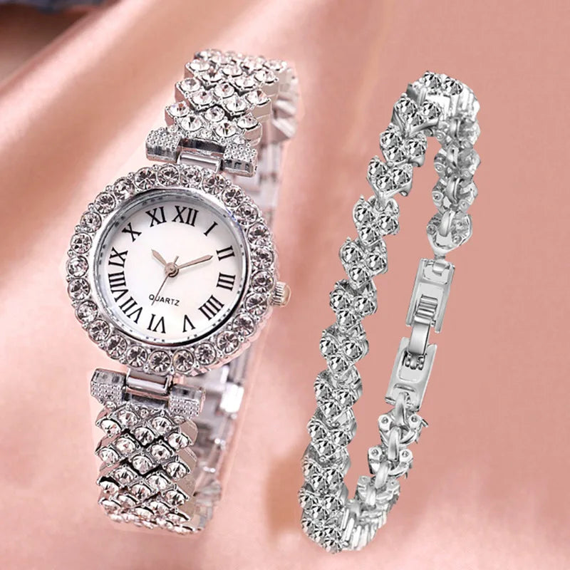 Elegant Rose Gold Watch & Bracelet Set - Luxury Women's Gift