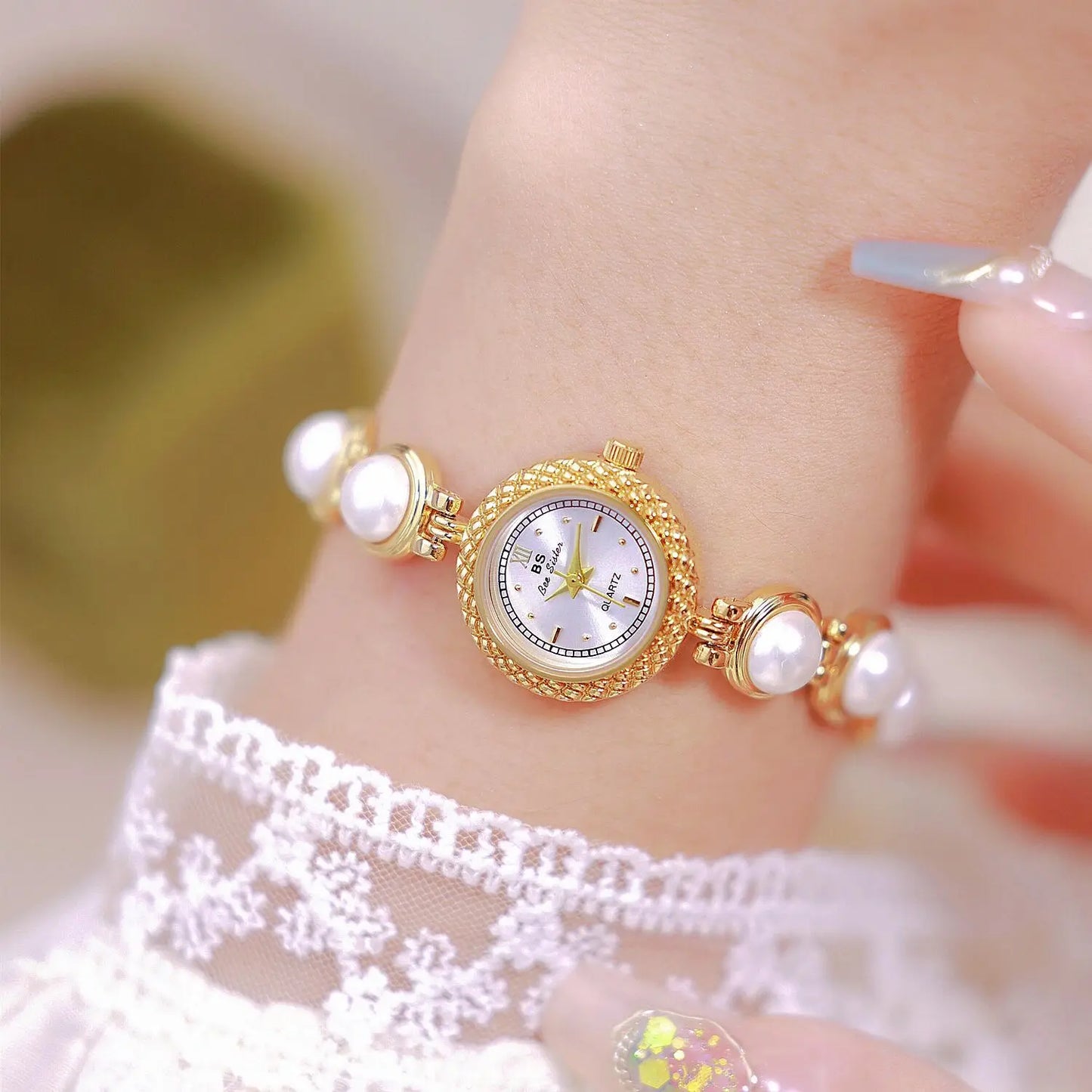 Luxury Pearl Bracelet Watch - Women's Waterproof Quartz