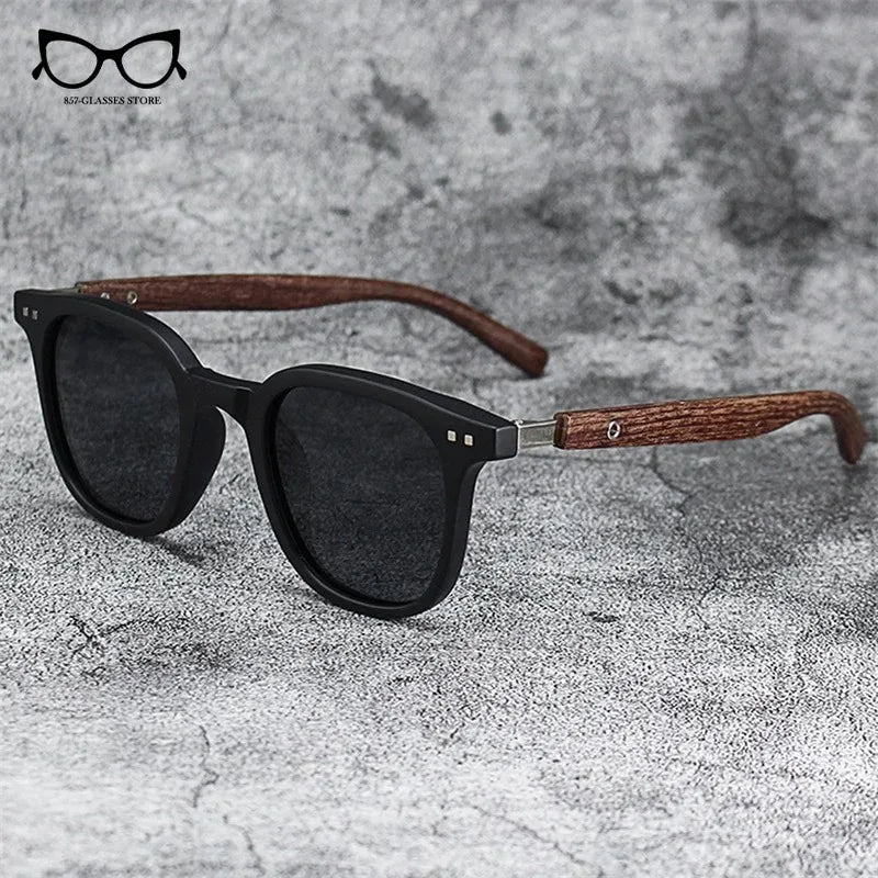 Vintage Wood Grain Sunglasses - Classic Small Square Frame