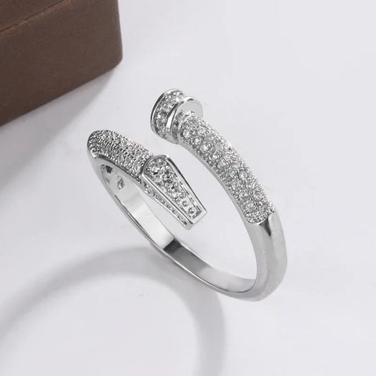 925 Silver Zircon Nail Ring, Elegant Jewelry