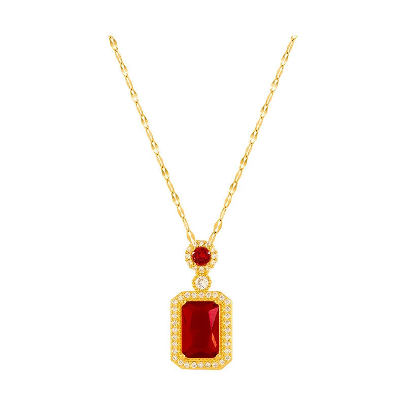 Stainless Steel Square Zircon Pendant Necklace for Women